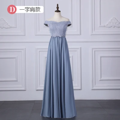 D long blue grey Голубое платье для подружки невесты с открытыми плечами; Vestido Largo Sirena; свадебное платье для гостей; элегантное шифоновое платье для выпускного вечера - Цвет: D long blue grey