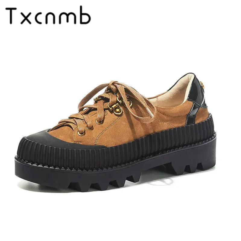 

TXCNMB Boots Women Ankle Boots Round Toe Genuine Leather Autumn Winter Platforms High Heel Casual Shoes Woman