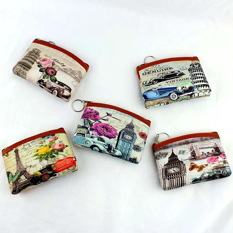 Vintage Eiffel Tower Coin purses Girl Big Ben change purse Women zipper coin bag Lady zero wallet Female Kids's pouch