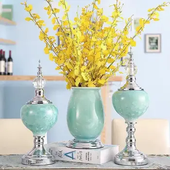

European new Chinese grass green crystal glaze ceramic household ornaments decoration vase model between the desktop