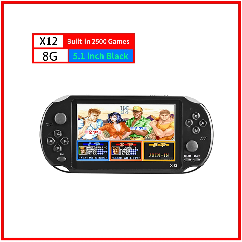 X12/X9/X16 портативная игровая консоль 8 Гб 16 Гб встроенные 2000 игры для psp игровой плеер для FC/GB/GBA/NES/SFC/PS gaming - Цвет: X12 8g Black