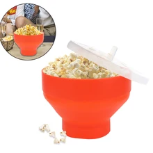 Popcorn Maker High Quality Kitchen Easy Tools with Lid Chips Fruit Dish Microwave Popcorn Bowl Bucket DIY Silicone Red