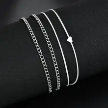 Европейский и американский стиль, пляжный многослойный ножной браслет в форме сердца, женский браслет в богемном стиле в форме сердца, двухслойный браслет на цепочке