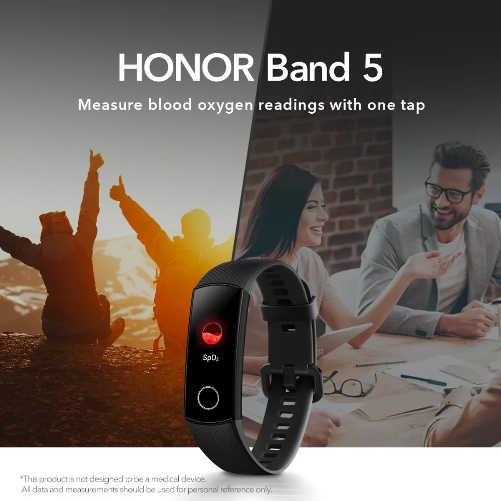 Huawei Honor Band 5/4, измеритель уровня кислорода в крови, 0,95 дюймов, фитнес-браслет, трекер, пульсометр, 5 АТМ, водонепроницаемый, Bluetooth 4,2, смарт-браслет