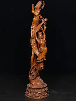 

wedding decoration Chinese Boxwood Seikos Wood Carving Flying Beauty Statue Blow and sing Classical beauty wood carving