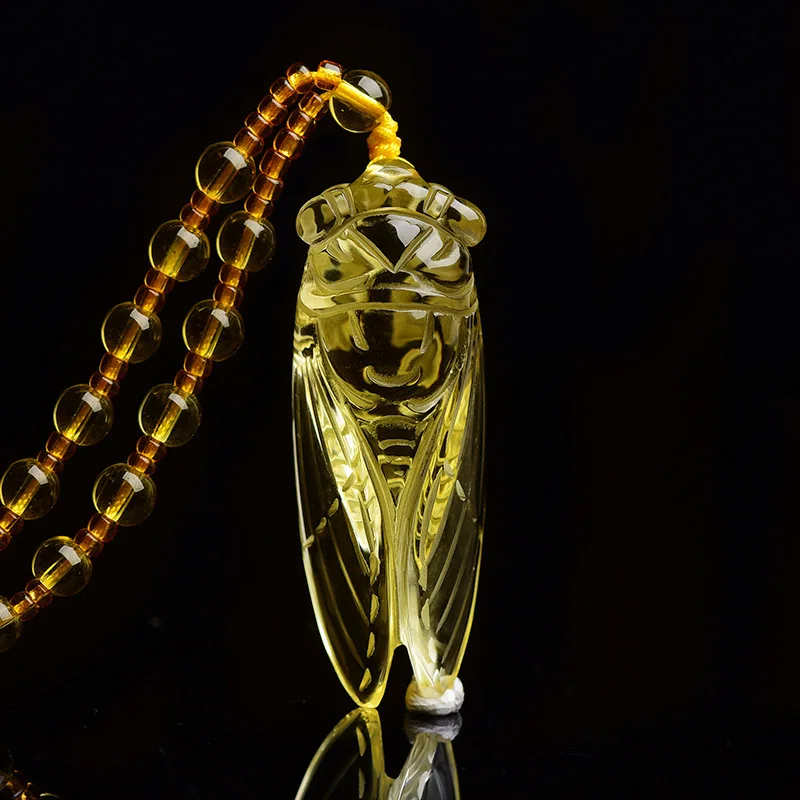 Yellow Carved Cicada Amulet Lucky pendant beads necklace Fashion Jewelry Gift Souvenir | Украшения и аксессуары