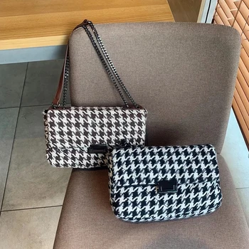 

Crossbody Chain Bag 2020 New Popular Women Luxury Bag Woolen Square Bag Fashionable Houndstooth Bag Shoulder Messenger Bag Trend