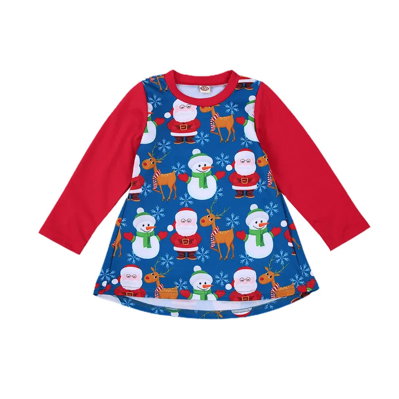 

Xmas Kid Girl's Dress Round Neck Long Sleeve Printed One-Pieces Christmas Party Photography Dresses Girls Casual Dresses