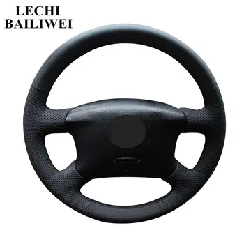 

DIY Hand-stitched Black Genuine Leather car steering Wheel Cover for Volkswagen VW passat B5 1996-2005 Golf 4 1998-2004