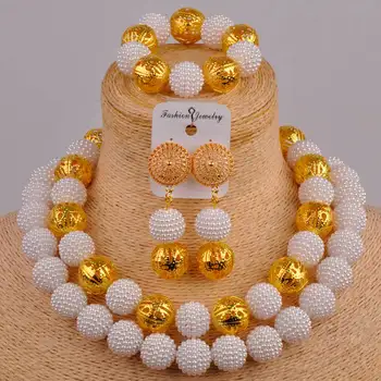 

white costume necklace african jewelry set simulated pearl nigerian wedding jewelry set ZZ17