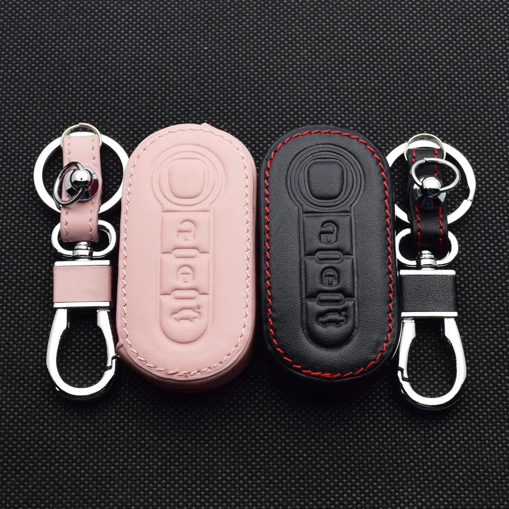 Leder Auto Schlüssel Fall 3 Taste Klapp Fernbedienung Schützen Abdeckung Für Fiat 500 500L 500X Brava Punto Ducato Fiorino Panda Stilo – Detail 8