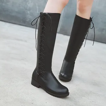 

Oversized European and American fashion side zipper lace women's shoes with thick heels and high boots