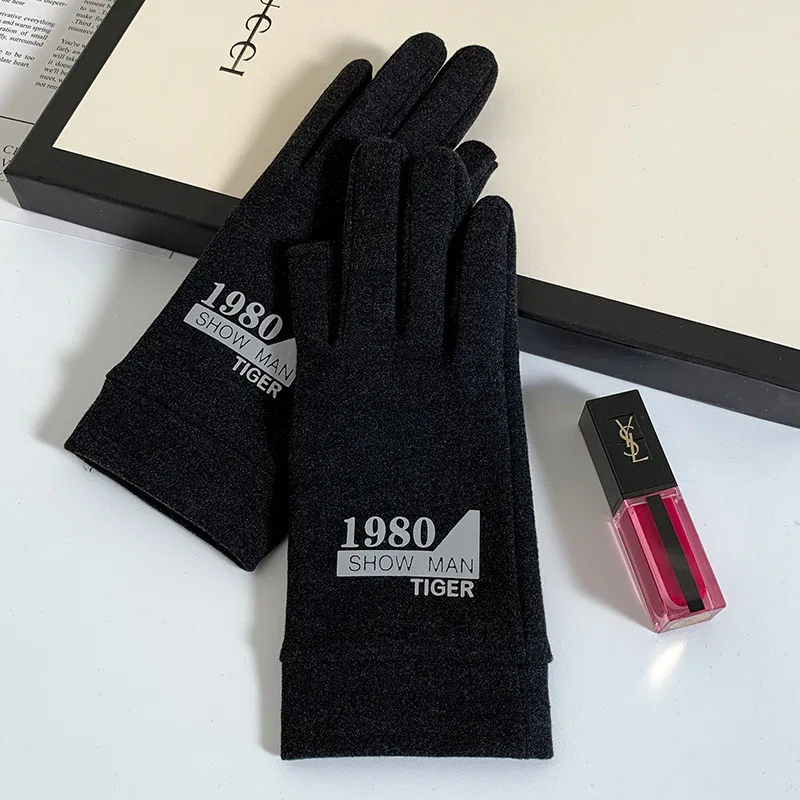 

Two-finger velvet velvet for men and women fall/winter plus velvet outdoor hiking cycling fishing fishing touch screen gloves
