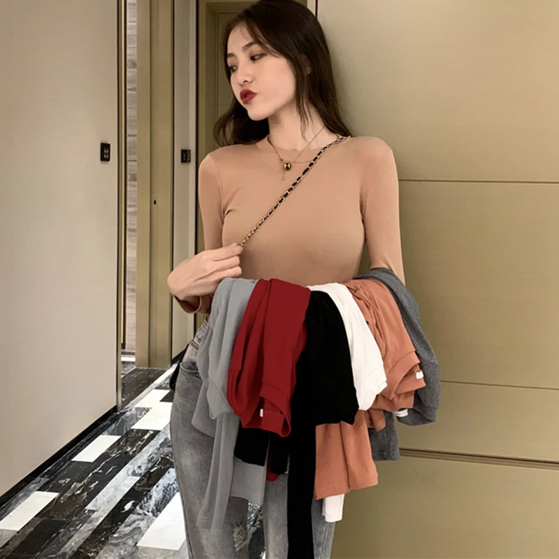 

AOSSVIAO Cotton Female T-shirt Tops Vintage White T shirt Women Tshirt Long Sleeve O-neck Tee Shirt Femme Autumn Casual 2020