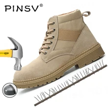 PINSV/Замшевые армейские ботинки; Военная обувь; защитные ботинки; мужские рабочие ботинки со стальным носком; кожаная обувь с мехом; защитная обувь; кроссовки размера плюс 46