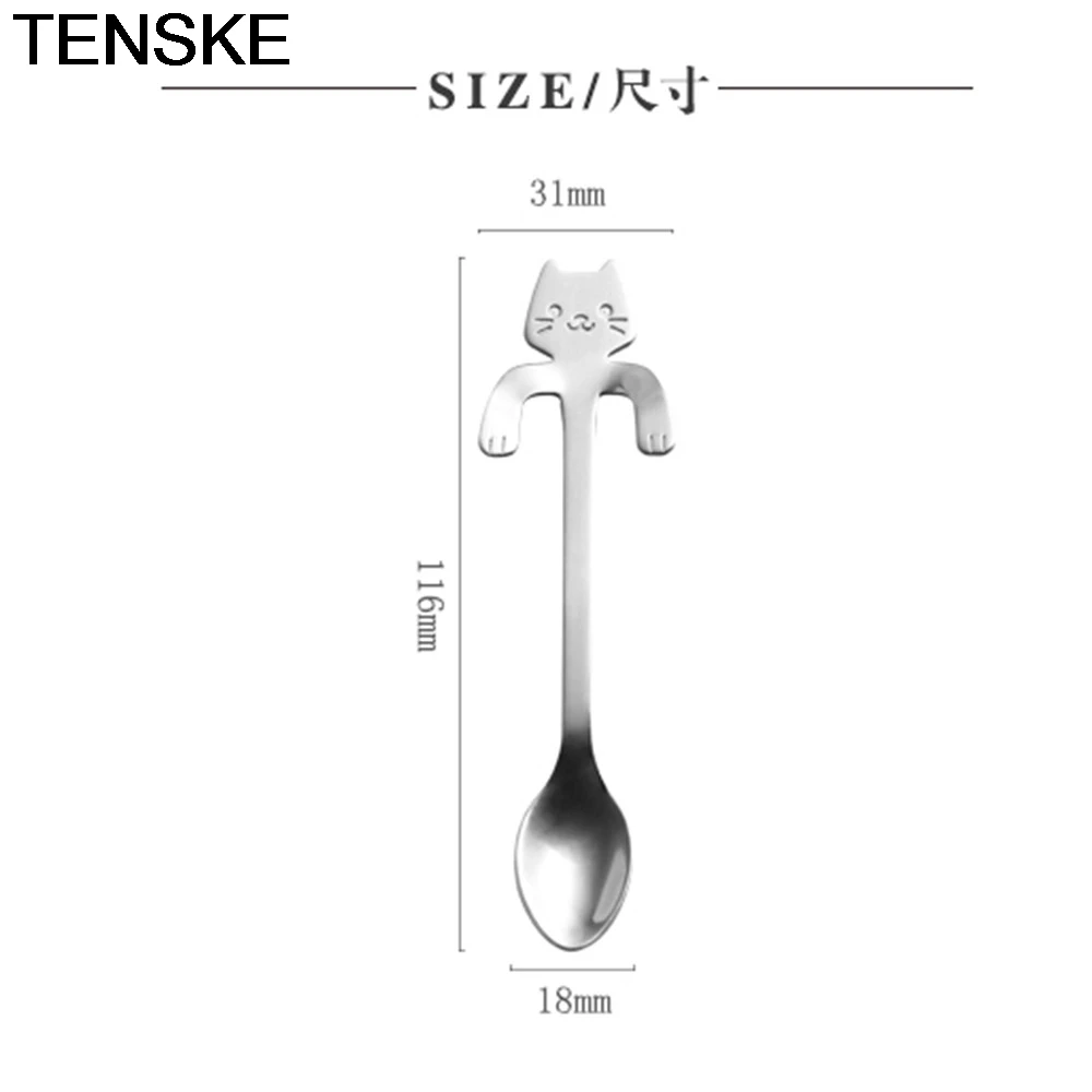 TENSKE Милая кошка ложка Мороженое чайная ложка с длинной ручкой столовые приборы питьевые Инструменты кухонный гаджет кофейная чашка аксессуары ложки SEP