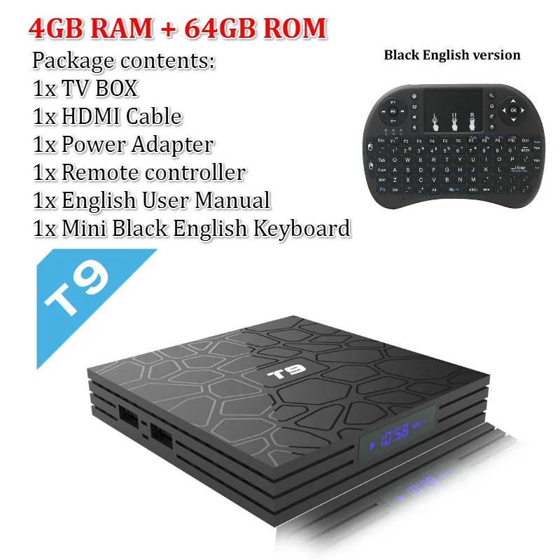 T9 Android tv BOX Android 9,0 4 ГБ 32 ГБ 64 Гб Rockchip RK3318 H.265 4K USB 3,0 2,4G/5G WiFi Bluetooth 4,1 Smart tv box медиа - Цвет: 4G 64G EU Keyboard