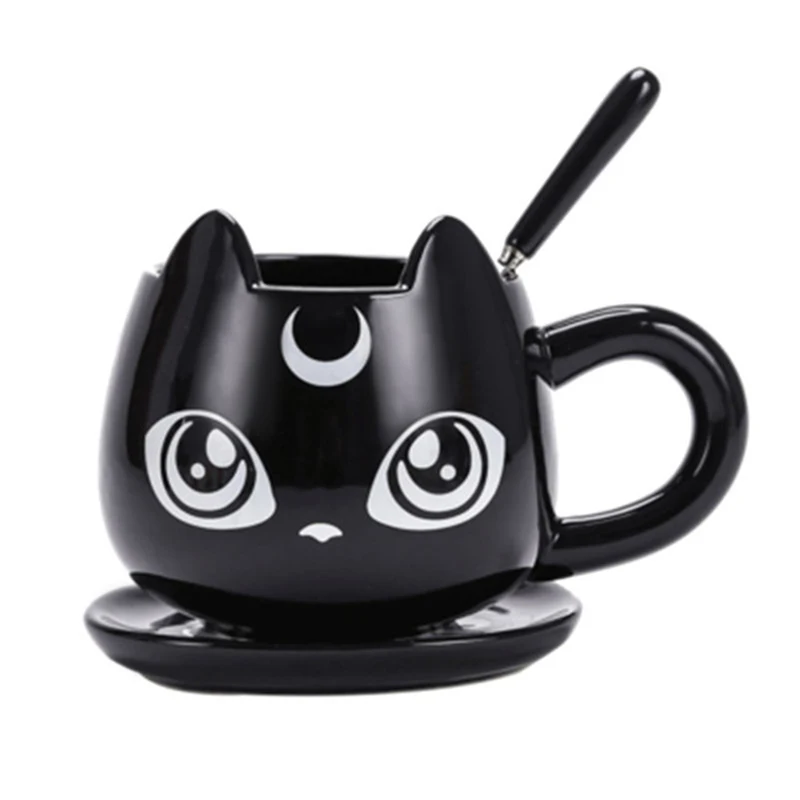 Hallo&ween Gifts Black Cat Cup W/Witch Cap Lid&Spoon Water Mug NEUE