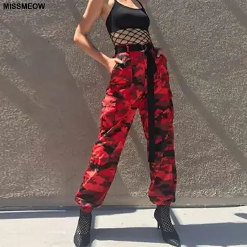 

MISSMEOW Women's Streetwear Camouflage Casual High Waist Pocket Cargo Pants Women Pantalon Femme Beam Foot Trousers Women