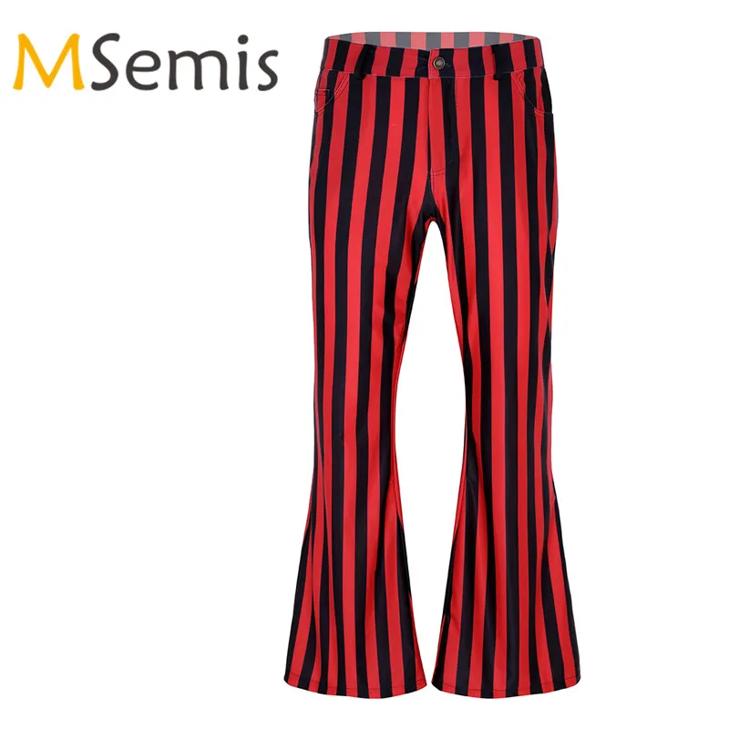 

Mens Dance Disco Long Pants 60s or 70s Retro Vintage Mid Waist Striped Stretch Bell Bottom Super Flares Male Long Pants Trousers