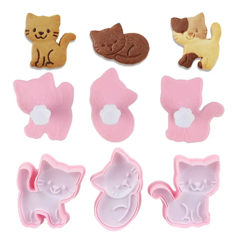 

3Pcs/set Cute Cat Cookie Molds Fondant Cutter Biscuit Cutter Cake Pastry Mold De