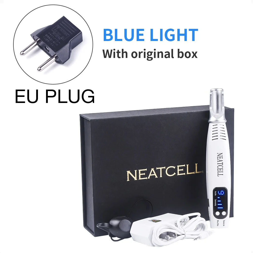 BLUE EU with BOX Picosecond лазерная ручка удаление веснушек Татуировка моль темное пятно бровей пигмент лазер лечение акне красный синий светильник прибор для ухода за кожей - Цвет: BLUE EU with BOX