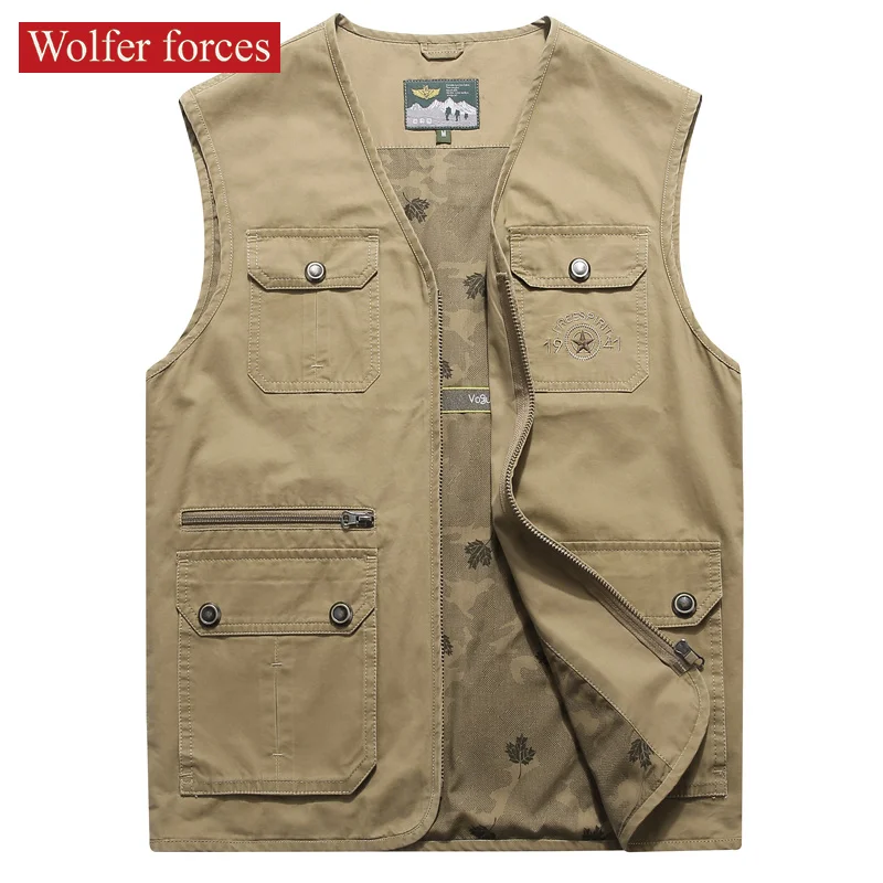 Men's Vest Outdoor Multi-pocket Pure Cotton Spring And Autumn Outer Wear Vest Thin Section Middle-aged Photography Fishing Vest 