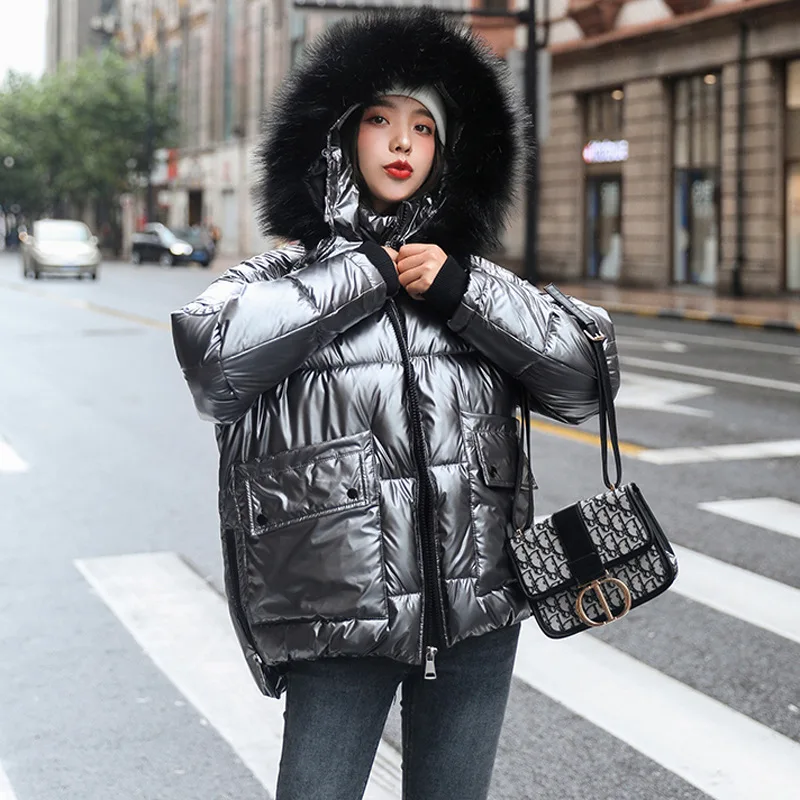 

Bright Surface Cotton-padded Clothes Women's 2019 Winter New Style Korean-style Large Fur Collar down Jacket Cotton-padded Cloth
