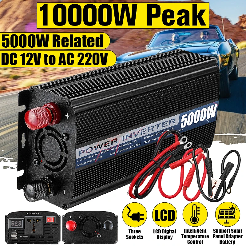 Инвертор Max 10000 Вт DC 12 В в AC 220 В двойной USB автомобильный инвертор зарядное устройство конвертер адаптер DC 12 В AC 220 Модифицированная синусоида
