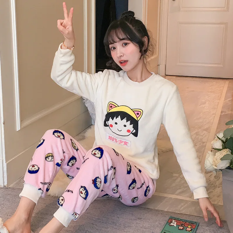 

2019 Winter Long Sleeve Warm Comfortable rong shui yi Women's Cute Flannel Homewear Set