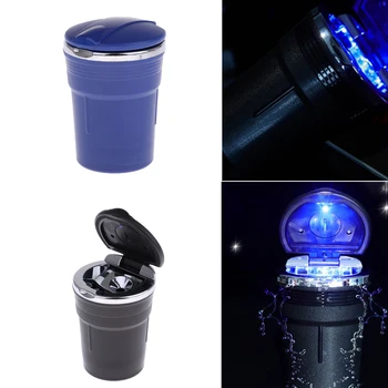 

2Pcs Car Ash Can Tray with LED illumination and Cap Cover,Easy to Clean Blue and Black