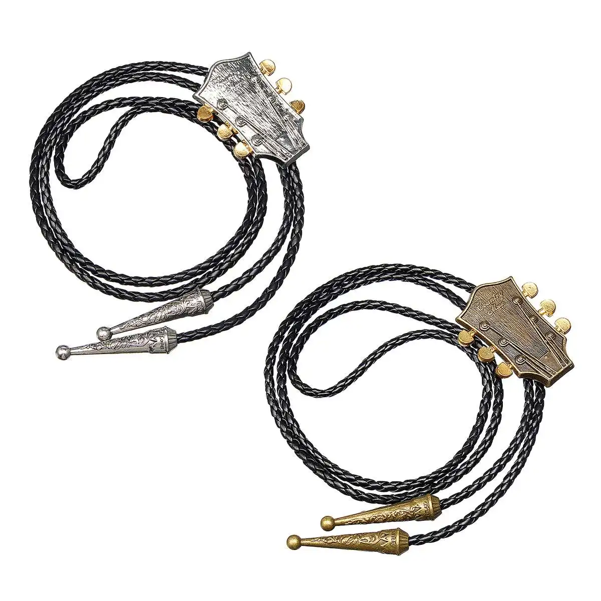 

Western Country Music Guitar Head Alloy Rock Punk Bolo Ties For Men Necktie Gift Vintage PU Bolo Tie Jewelry Accessories 2 Color