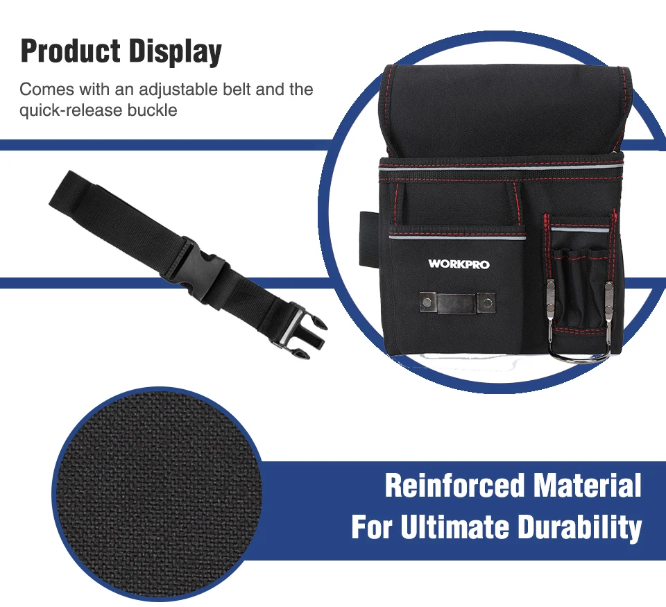 WORKPRO Heavy Duty Tool Pouch with Adjustable Belt Electrician Waist