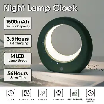 

Moon Shaped Table Lamp Night Light Multifunction Display Time Novelty Lighting Wake Up Light Alarm Clock For Bed Room Gifts