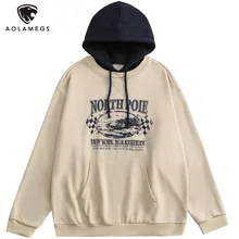 

Aolamegs Hoodie Men Fake 2 Pieces Hit Color Hat Fleece Warm Pullover Couple Hipster Punk Cool High Street Hooded Tops Streetwear