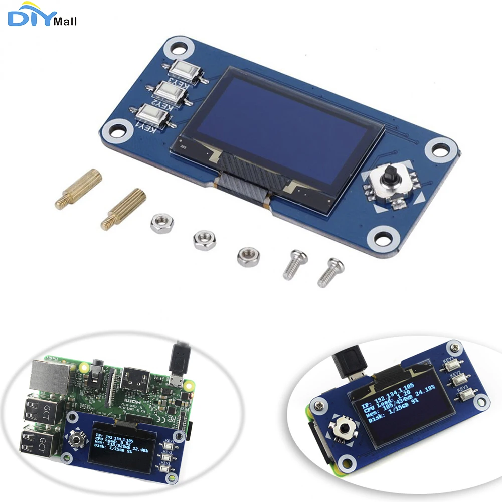 Расширительная плата Waveshare для Raspberry Pi 2B/3B/Zero W 128x64 пикселей интерфейс SPI I2C SH1106 1 3