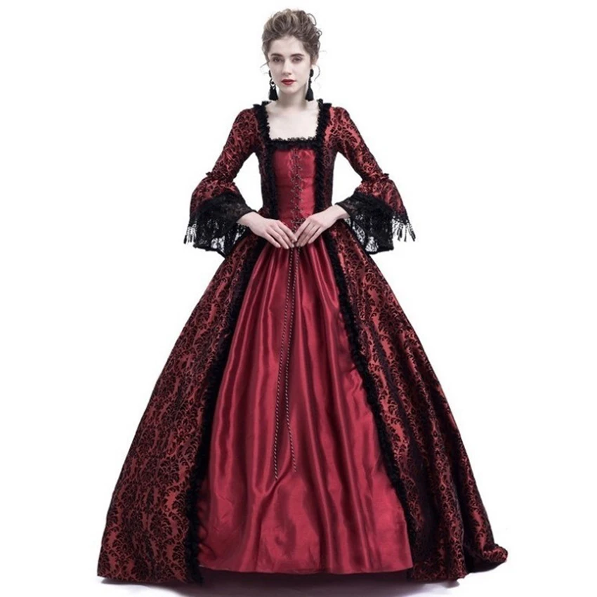 Red dress Взрослая женщина дворцовый суд платье принцессы тонкое элегантное бальное платье квадратный воротник кружева Хэллоуин костюмы Ренессанс средневековое платье - Цвет: Red dress
