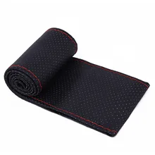 Черный+ красный Кожезаменитель DIY крышка рулевого колеса автомобиля с иглами и резьбой 1 комплект