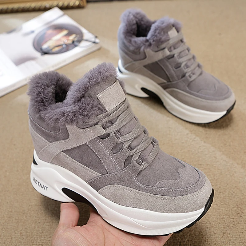 2020 New Women's Winter Sneakers Warm Fur Chunky Sneakers Platform Plush Casual Shoes Woman Comfort Ladies Wedge Sneakers Feamle