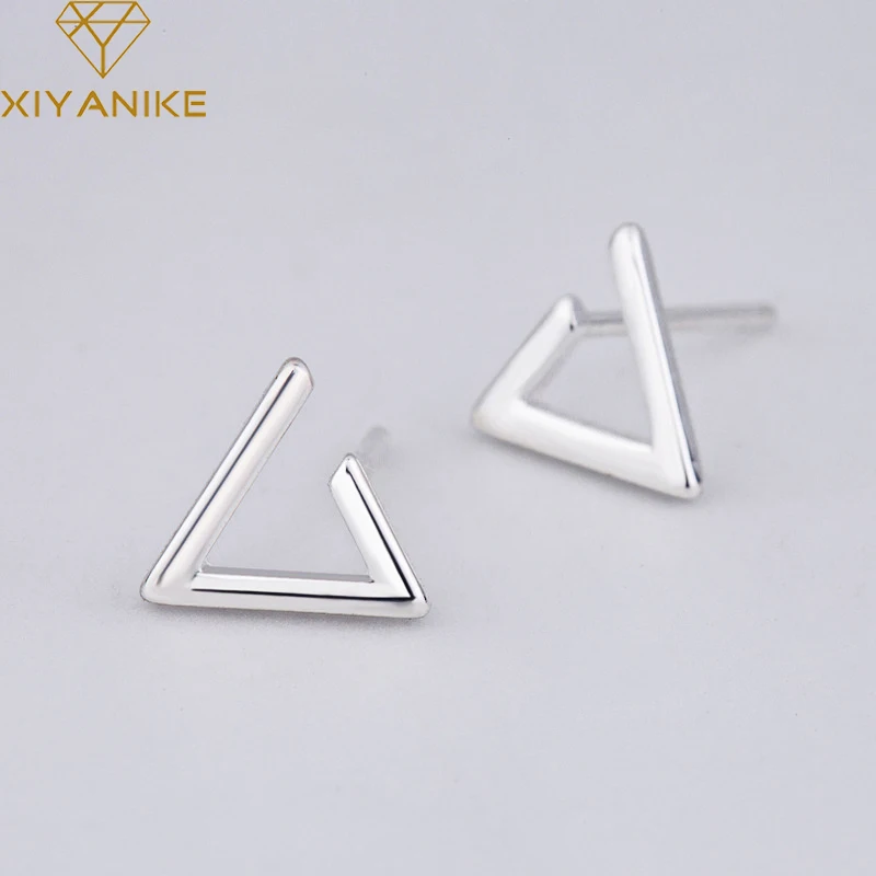 Pendientes Minimalistas de Boton Pendientes Triangulo de Plata de Ley para Mujer