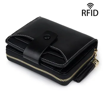 

Antimagnetic RFID Wallet Men's and Women Leather Short Wallet Large-capacity Multi-function ID Card Holder Wallet Purses