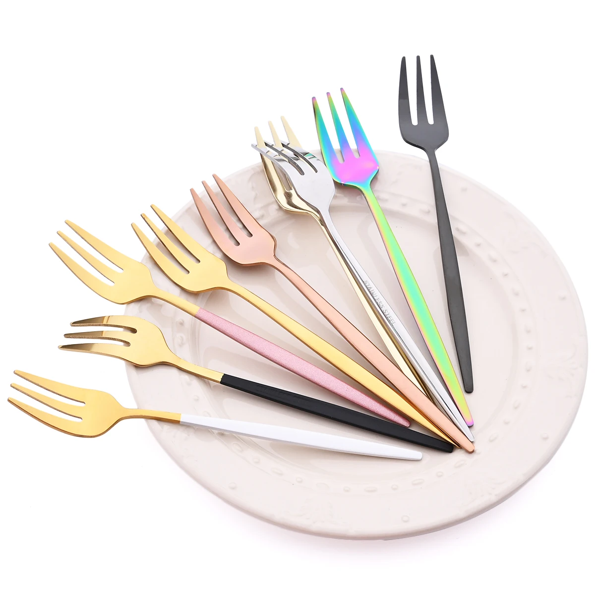 Description Picture 4 of item4Pcs Gold Fruit Cake Dinnerware Set Mirror Stainless Steel Tea Fork Set Snack Dessert Fork Small Salad Cutlery Kitchen Utensils