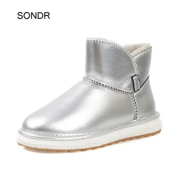 

2019 Winter Warm Shoes Women Snow Boots Plush Brand Real Leather botas mujer Silver Ladies footware Female Ankle Boots with Fur
