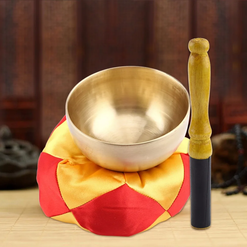 Singing Bowl Mental Music Bowl Copper Brass Art Craft Tibet Buddhism Creative Birthday Gift Cushion Wood Stick Tibetan Buddhism
