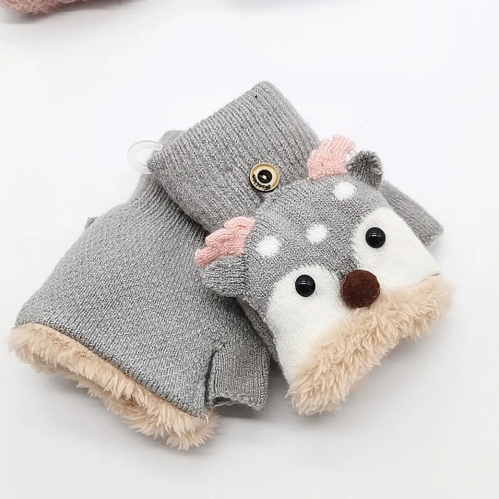 Christmas Festival Mitten Gloves Children Kids Winter Christmas Half Finger Antler Convertible Flip Top Gloves перчатки женские