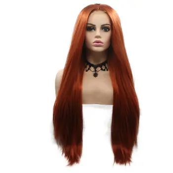 

Sylvia Synthetic Lace Front Wigs Brown Red Long Yaki Straight Heat Resistant Fiber for Women Natural Looking Cosplay&Daily Wigs