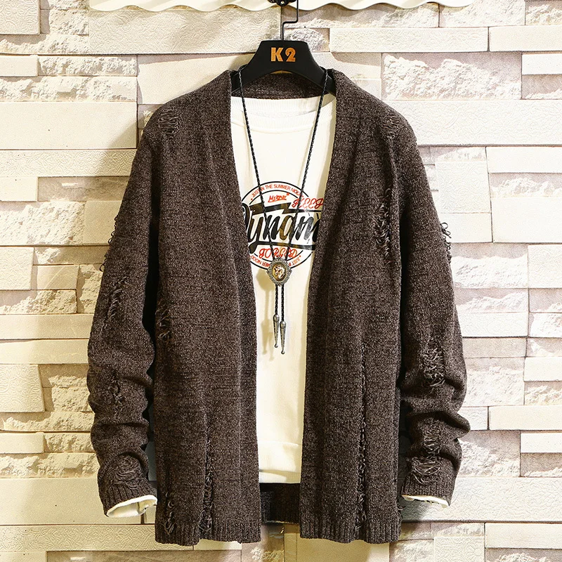 Autumn Cardigan Men Fashion Solid Color Casual Hole Sweater Jacket Men Wild Loose Long Sleeve Knitting Sweaters Coat Male M-4XL Autumn Cardigan Men Fashion Solid Color Casual Hole Sweater Jacket Men Wild Loose Long Sleeve Knitting Sweaters Coat Male M-4XL