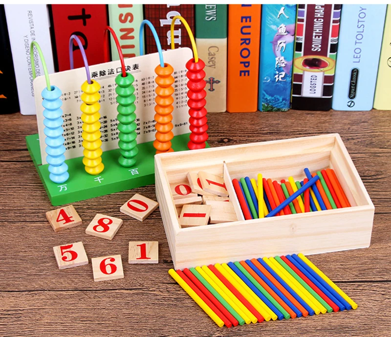 Детские деревянные игрушечные счеты, коробка для раннего обучения математике, обучающая игрушка, Счетные палочки, бусины, Арифметические детские игрушки Монтессори