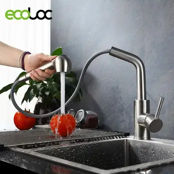 

Kitchen Faucets Hot and Cold Silver Single Handle Pull Out Kitchen Tap Single Hole Handle Swivel 360 Degree Water Mixer Tap