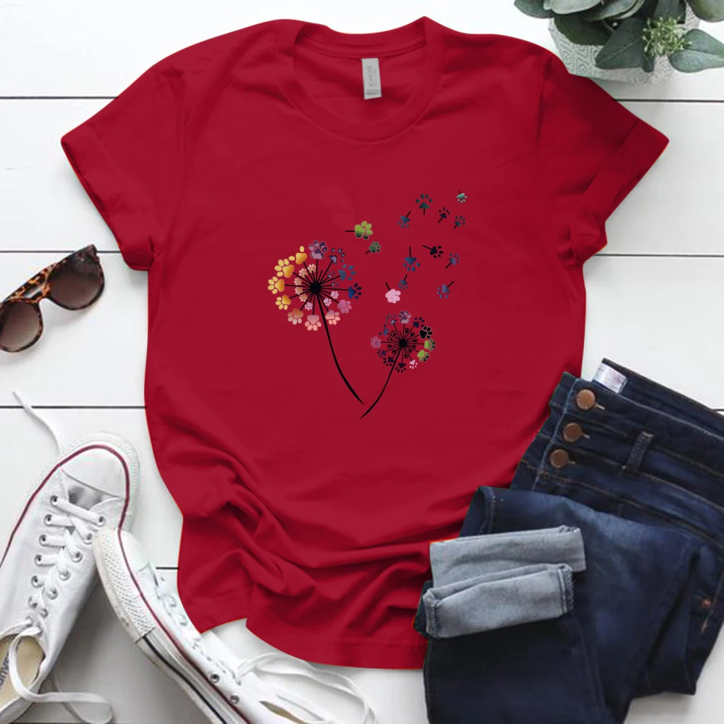 Color Dandelion Printed Tshirt Women S-5xl Plus Size Summer Funny Tshirt Tee Shirt Femme Short Sleeve Tops Women Clothing 2020